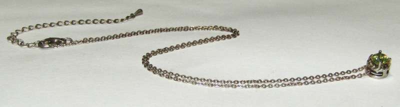 Vintage Silver-Tone and Peridot Rhinestone Pendant Necklace