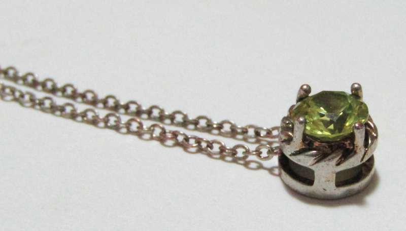 Vintage Silver-Tone and Peridot Rhinestone Pendant Necklace