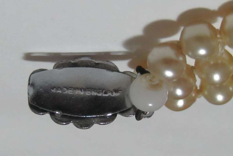 Vintage Three-Strand Faux Pearl Necklace with Silver-Tone Diamante Clasp