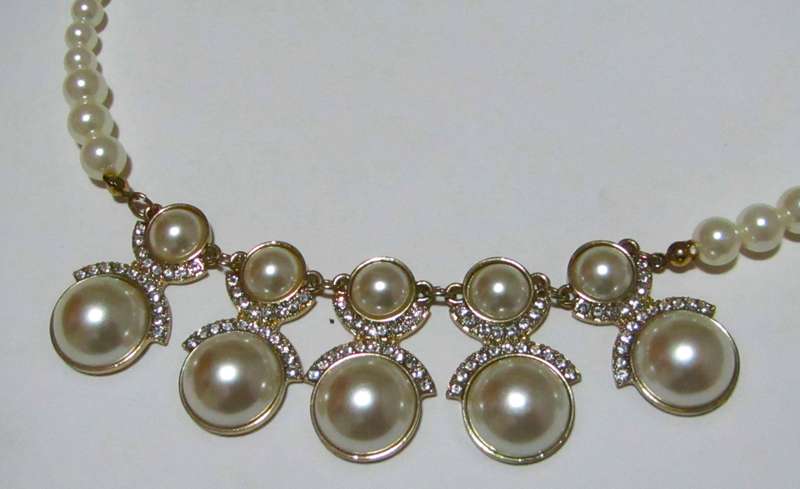 Vintage Gold-Tone Diamante and Faux Pearl Statement Bib Necklace