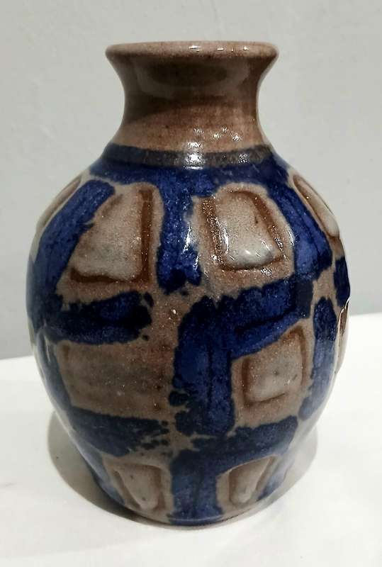 Signed Studio Pottery Vase | South African 1996 | Cobalt Blue Modernist Glaze | MM Monogram