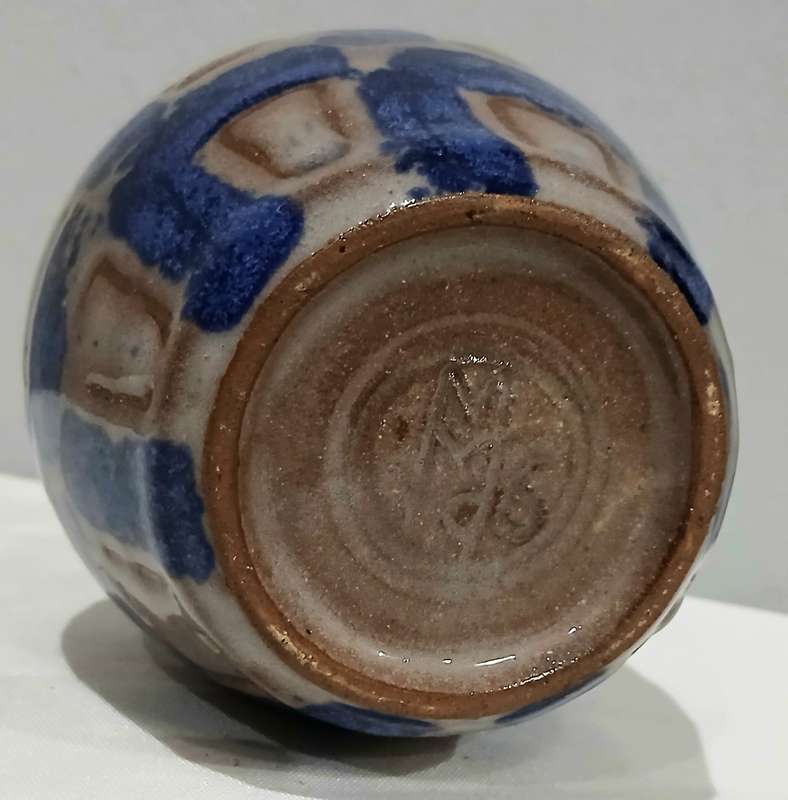Signed Studio Pottery Vase | South African 1996 | Cobalt Blue Modernist Glaze | MM Monogram