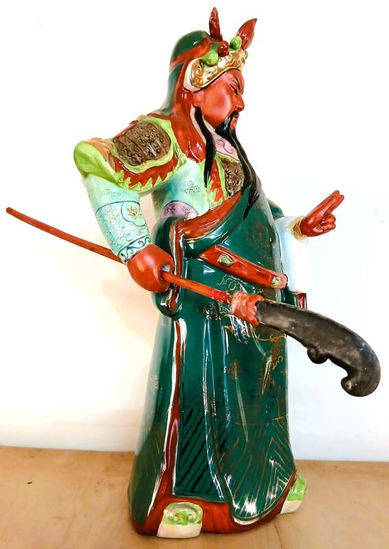 Guan Yu Porcelain Warrior Figure | Authentic Shiwan Ware | Vintage Chinese God of War (40cm)