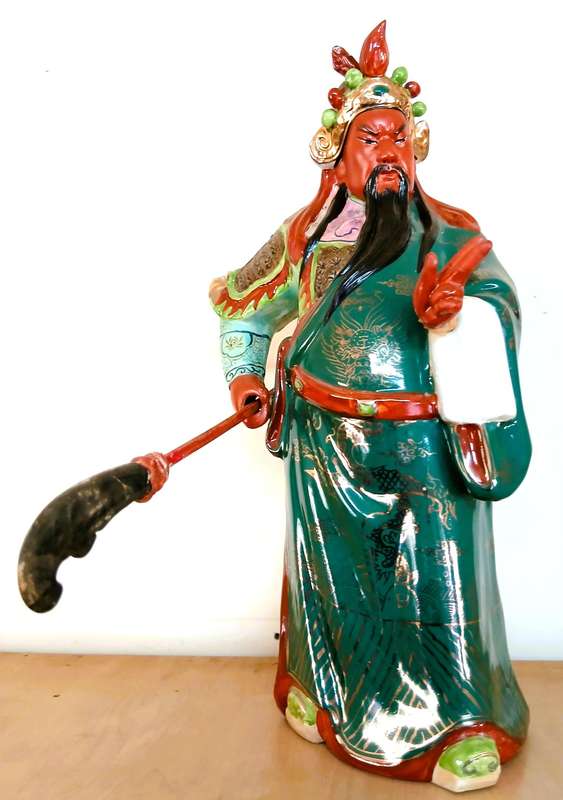 Guan Yu Porcelain Warrior Figure | Authentic Shiwan Ware | Vintage Chinese God of War (40cm)