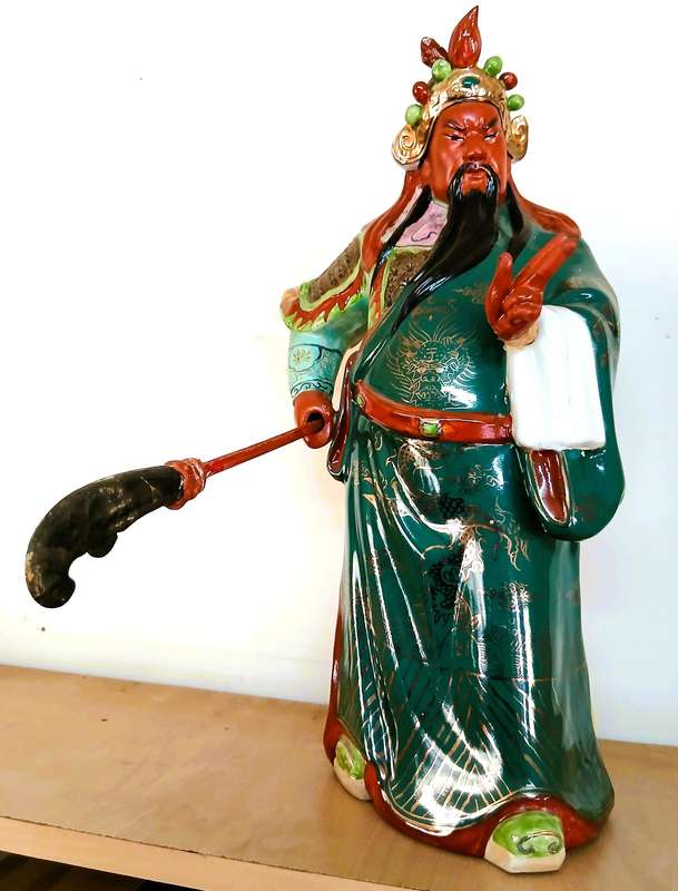 Guan Yu Porcelain Warrior Figure | Authentic Shiwan Ware | Vintage Chinese God of War (40cm)