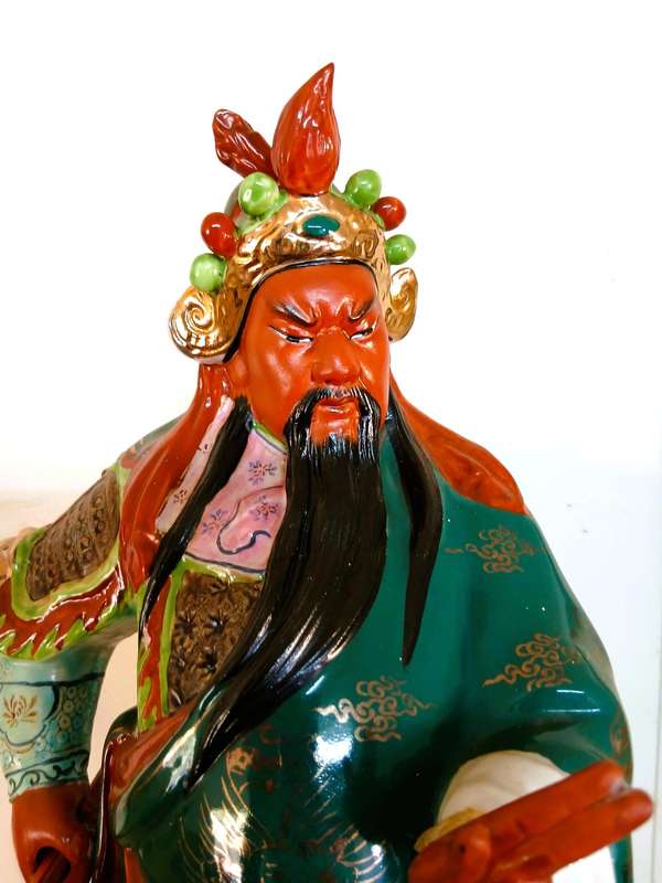 Guan Yu Porcelain Warrior Figure | Authentic Shiwan Ware | Vintage Chinese God of War (40cm)