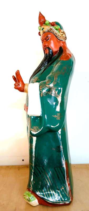 Guan Yu Porcelain Warrior Figure | Authentic Shiwan Ware | Vintage Chinese God of War (40cm)
