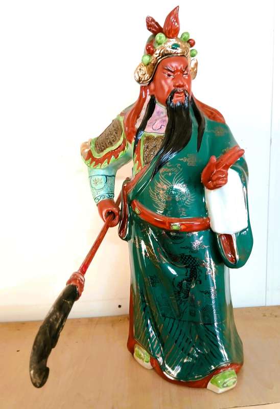 Guan Yu Porcelain Warrior Figure | Authentic Shiwan Ware | Vintage Chinese God of War (40cm)