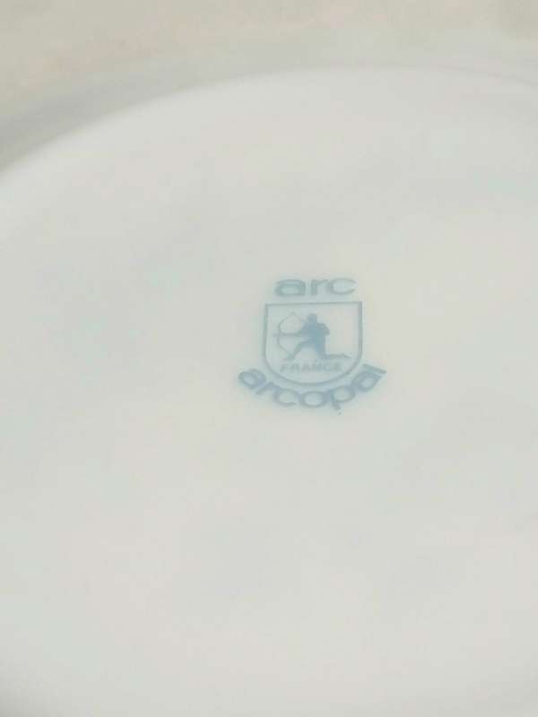 Vintage 1970s Arcopal France Opal Glass Plate | Arc Archer Logo | Rare Retro Pattern
