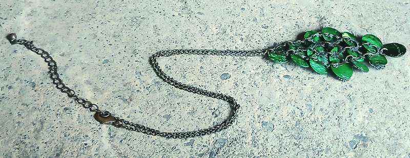 Avon Serbia Vanessa Necklace | Rare 1970s Collectible | Green Glass, Faux Shell & Brass