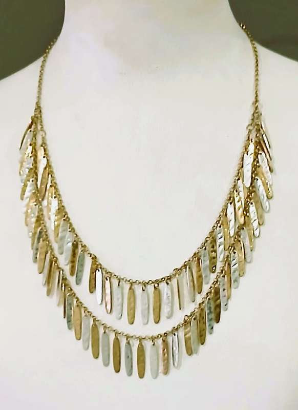 Vintage Double-Strand Bib Necklace | Two-Tone Statement Piece | 1970s Flowing Design | 50cm