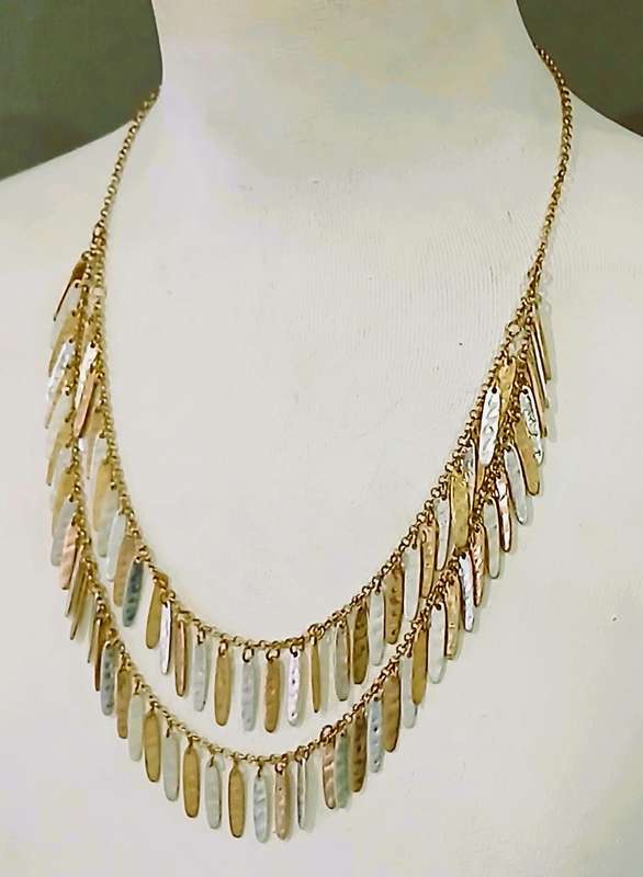 Vintage Double-Strand Bib Necklace | Two-Tone Statement Piece | 1970s Flowing Design | 50cm