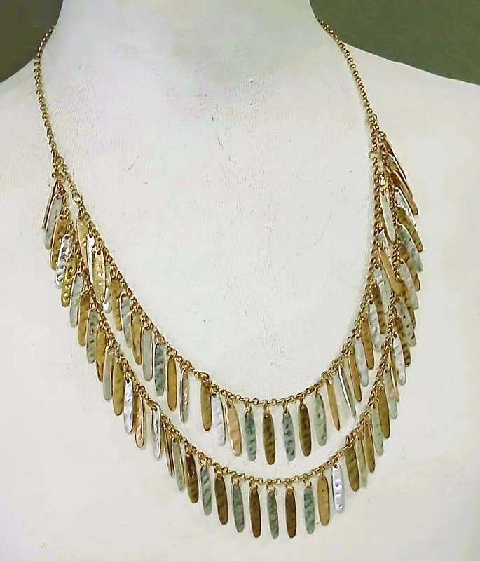Vintage Double-Strand Bib Necklace | Two-Tone Statement Piece | 1970s Flowing Design | 50cm