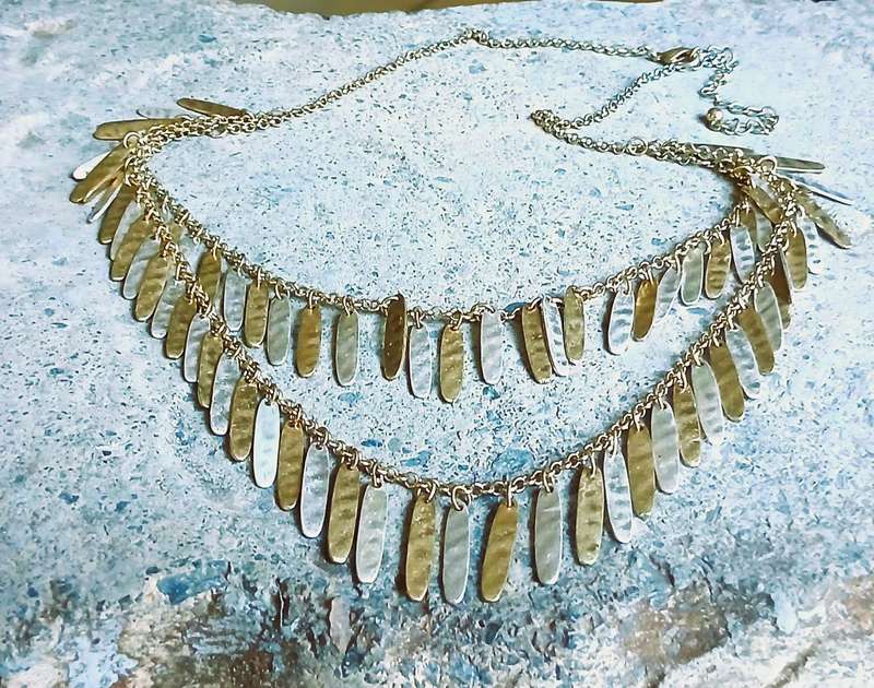 Vintage Double-Strand Bib Necklace | Two-Tone Statement Piece | 1970s Flowing Design | 50cm