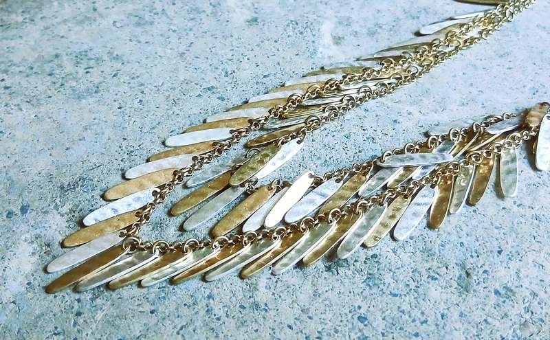 Vintage Double-Strand Bib Necklace | Two-Tone Statement Piece | 1970s Flowing Design | 50cm