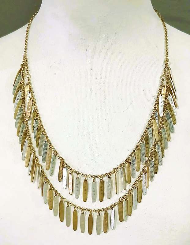 Vintage Double-Strand Bib Necklace | Two-Tone Statement Piece | 1970s Flowing Design | 50cm