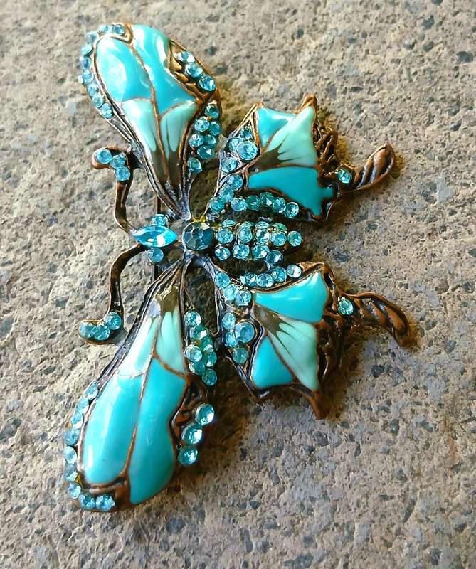 Vintage Copper-Tone Butterfly Brooch | Blue Enamel & Crystal Wings | Eye-Catching Statement Pin