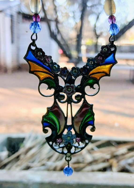 Vintage Plique-à-Jour Necklace | Victorian Revival with Gilt Metal, Enamel & Glass Beads
