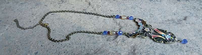 Vintage Plique-à-Jour Necklace | Victorian Revival with Gilt Metal, Enamel & Glass Beads