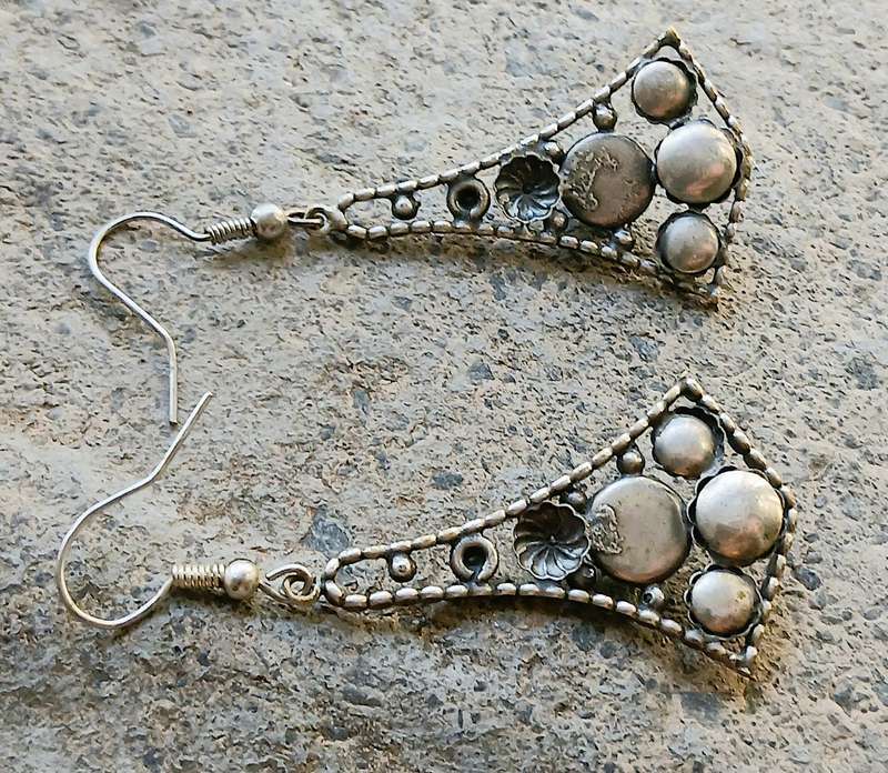 Vintage Drop Earrings | Silver Tone with Faux Turquoise Cabochons