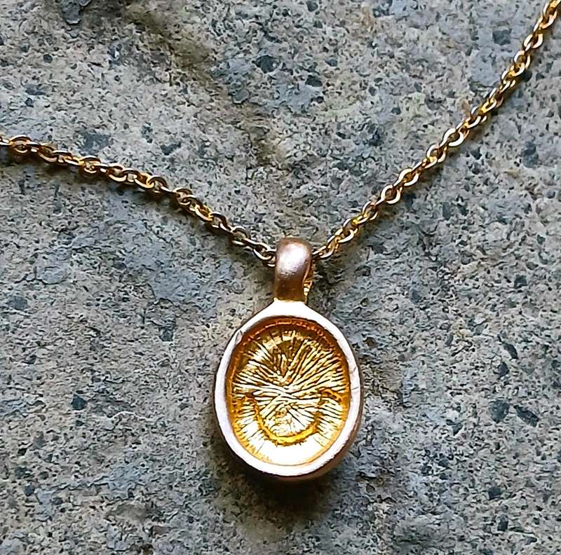 Vintage Gold Tone Pendant Necklace | Oval Drop with Turquoise & Clear Stones