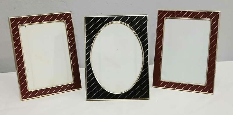 Set of 3 Retro Picture Frames | 1970s Gold-Tone Metal | Two Red Rectangular & One Black Oval