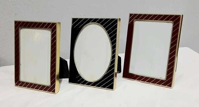 Set of 3 Retro Picture Frames | 1970s Gold-Tone Metal | Two Red Rectangular & One Black Oval