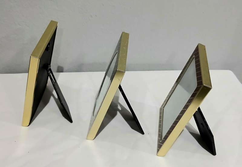 Set of 3 Retro Picture Frames | 1970s Gold-Tone Metal | Two Red Rectangular & One Black Oval