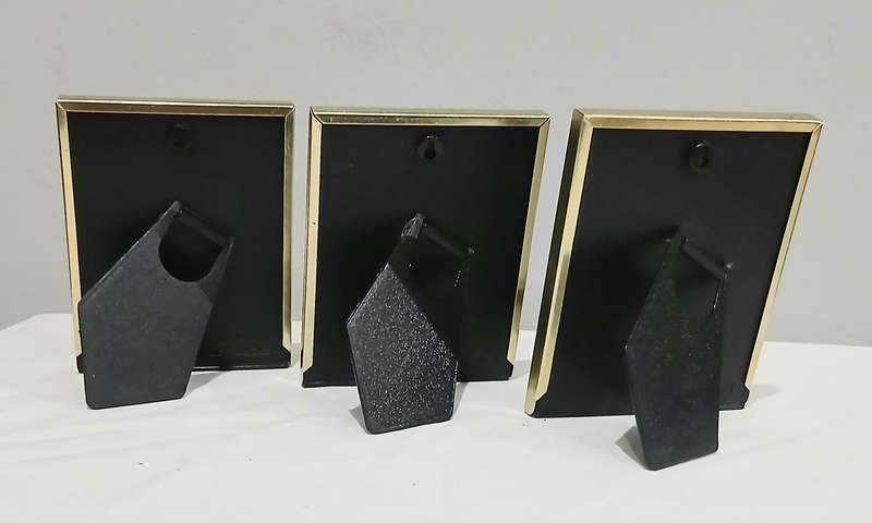 Set of 3 Retro Picture Frames | 1970s Gold-Tone Metal | Two Red Rectangular & One Black Oval