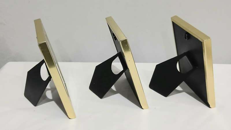 Set of 3 Retro Picture Frames | 1970s Gold-Tone Metal | Two Red Rectangular & One Black Oval