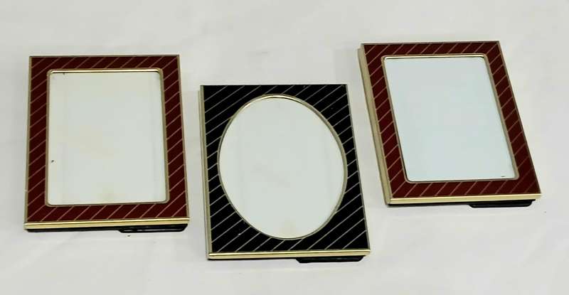 Set of 3 Retro Picture Frames | 1970s Gold-Tone Metal | Two Red Rectangular & One Black Oval