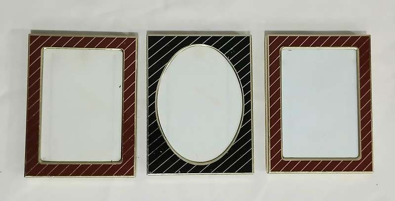 Set of 3 Retro Picture Frames | 1970s Gold-Tone Metal | Two Red Rectangular & One Black Oval