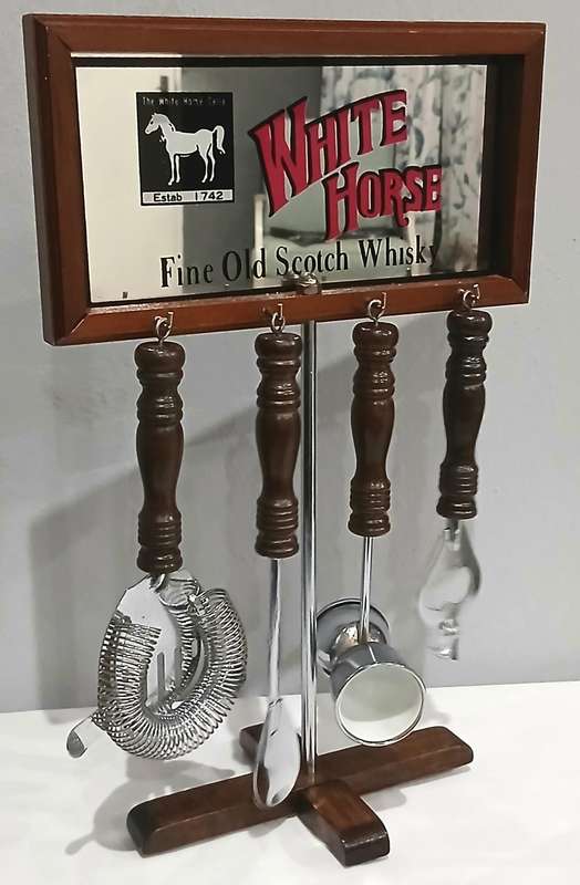 White Horse Scotch Whisky Bar Tool Set | Vintage Advertising Display | Made in Taiwan