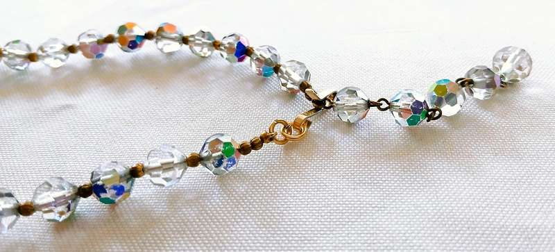 Vintage 1940s Aurora Borealis Crystal Necklace | Faceted Graduated Beads on Brass Links