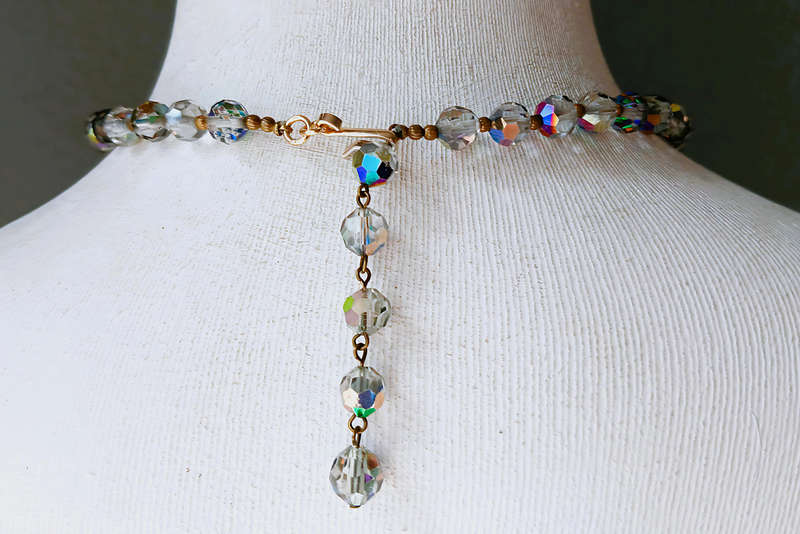 Vintage 1940s Aurora Borealis Crystal Necklace | Faceted Graduated Beads on Brass Links