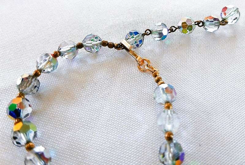 Vintage 1940s Aurora Borealis Crystal Necklace | Faceted Graduated Beads on Brass Links