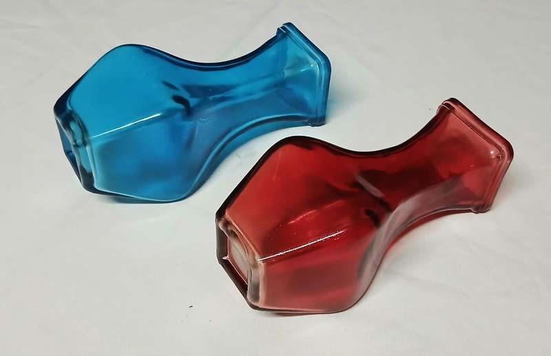 Vintage Art Deco Style Glass Vases | Pair of Bright Ruby Red & Electric Blue Display Pieces