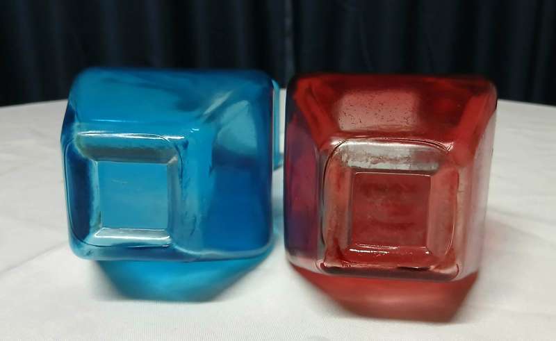 Vintage Art Deco Style Glass Vases | Pair of Bright Ruby Red & Electric Blue Display Pieces