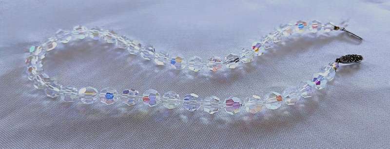 Vintage Aurora Borealis Crystal Necklace | Ice Blue Iridescent Beads with Sterling Clasp