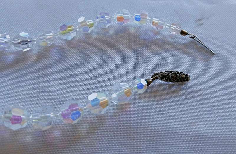 Vintage Aurora Borealis Crystal Necklace | Ice Blue Iridescent Beads with Sterling Clasp