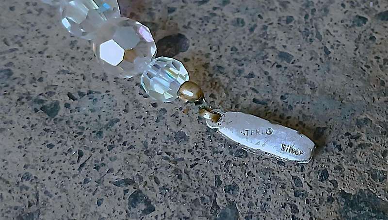 Vintage Aurora Borealis Crystal Necklace | Ice Blue Iridescent Beads with Sterling Clasp