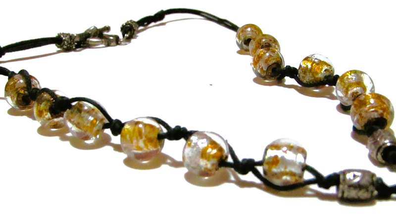 Vintage Bohemian Pendant Necklace | Art Glass Beads & Carved Mother of Pearl