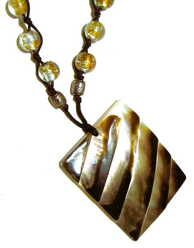 Vintage Bohemian Pendant Necklace | Art Glass Beads & Carved Mother of Pearl