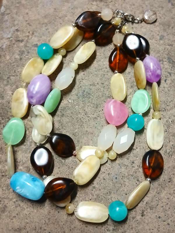 Vintage Chunky Lucite Bead Necklace | Three-Strand Pastel & Amber Tones | Bold Statement Style