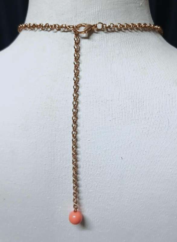 Vintage Coral-Toned Bib Statement Necklace | Faceted Drops & Graduated Beads | Gold-Tone Chain