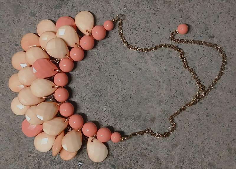 Vintage Coral-Toned Bib Statement Necklace | Faceted Drops & Graduated Beads | Gold-Tone Chain