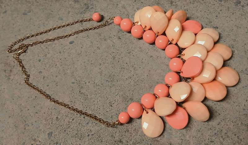 Vintage Coral-Toned Bib Statement Necklace | Faceted Drops & Graduated Beads | Gold-Tone Chain