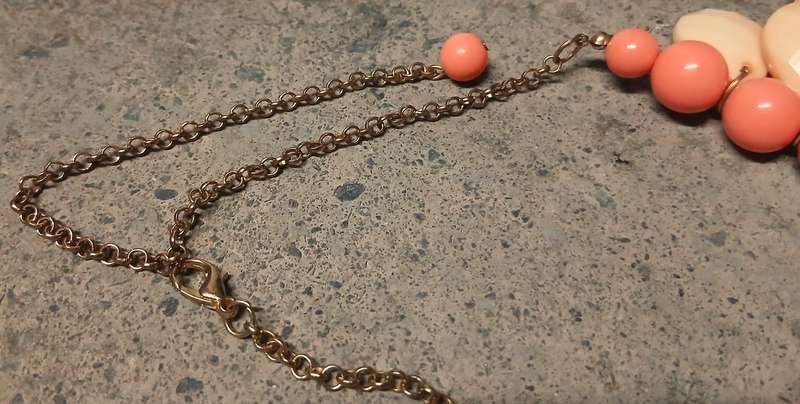 Vintage Coral-Toned Bib Statement Necklace | Faceted Drops & Graduated Beads | Gold-Tone Chain