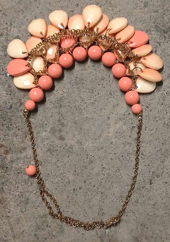 Vintage Coral-Toned Bib Statement Necklace | Faceted Drops & Graduated Beads | Gold-Tone Chain
