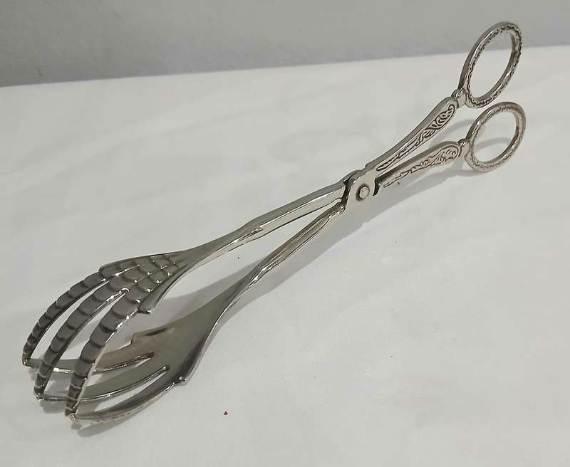 Vintage EP Zinc Bird Claw Tongs | Ornate Handles | 23cm Serving Utensil